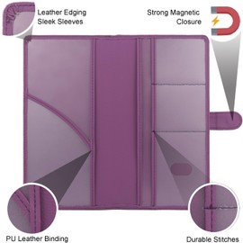 Car Registration and Insurance Holder, Srandme Leather Magnetic Shut Vehicle Glove Box Organizer for Document, Card, Driver License, Purple