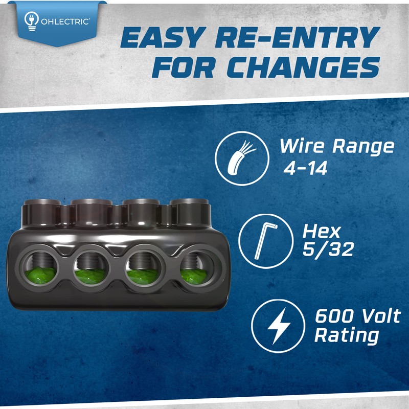 OHLECTRIC Insulated Wire Connector 4 Port Single Side Entry for
