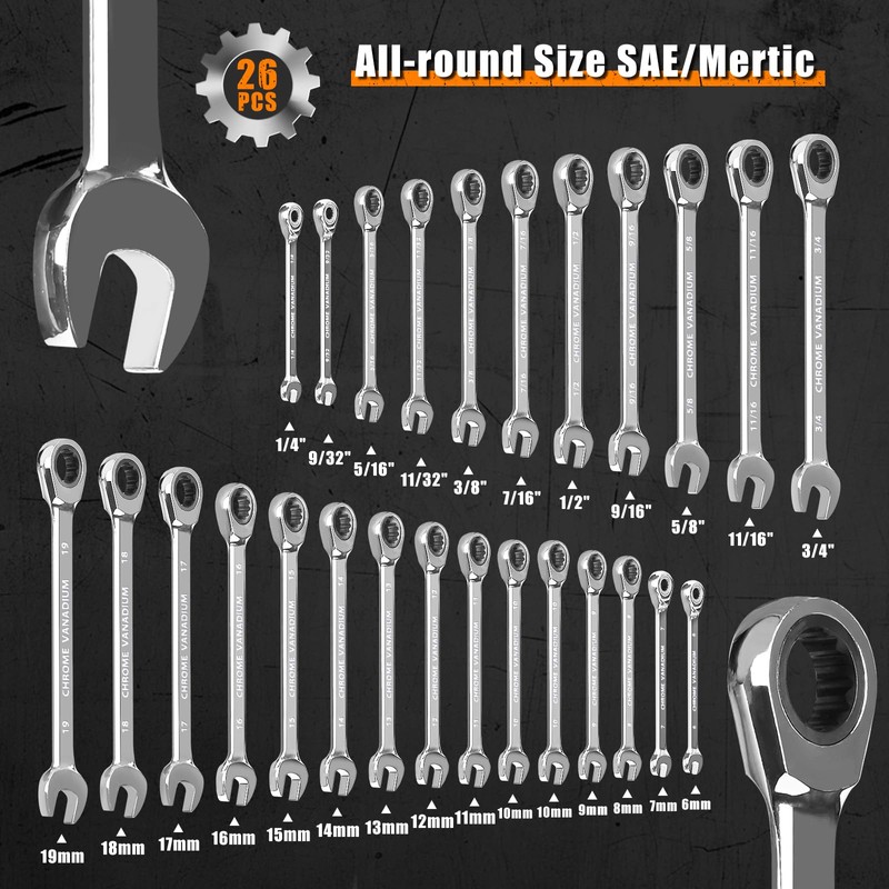 Egofine 26pcs Ratchet Wrenches Set, Wrench Set Metric and Standard,
