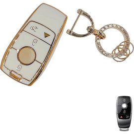 for Benz Key Fob Cover with Keychain, White Soft TPU Key Case Shell Full Protection for 2017-2021 E-Class 2018-2021 S-Class 2019-2021 A-Class C-Class G-Class Smart Remote Key (for Benz B)