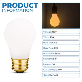 OHBULBS A15 White Frost Incandescent Bulbs | Dimmable 2700K Warm White Color Bulb with E26 Medium Base | 15 Watt Bulb Ideal for Versatile Lighting Applications | 4-Pack