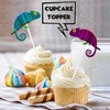 18pcs Glitter Dessert Cupcake Topper Chameleon Baby Shower Theme Decorations
