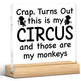 Boss Gifts Bosses Day Gift for Women Men, Funny Office Gift for Boss Leader Mentor, Crap This Is My Circus Those Are My Monkeys Acrylic Plaque Sign for Home Office Cubicle