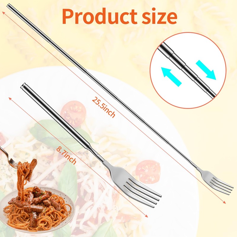 3Pcs Extendable Fork, 8.7 to 25.4 Inch Long Fork, Stainless