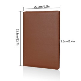 Podazz A4 Foldover Clipboard Folder, Leather Resume Storage Conference Folder with 8-Bit Calculator，Business Portfolio Notepad Holder for Interview/Presentation Document Card Organizer Holder (Brown)