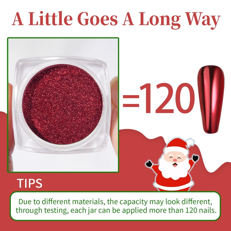 Pretty Diva Christmas Red Chrome Nail Powder, Red Nails Chrome