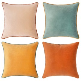 MONDAY MOOSE Decorative Throw Pillow Covers Cushion Cases, Set of 4 Soft Velvet Modern Double-Sided Designs, Mix and Match for Home Decor, Pillow Inserts Not Included (16x16 inch, Orange/Teal)