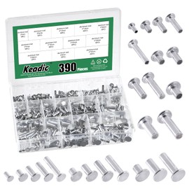 Keadic 390Pcs M4 M5 M6 Aluminum Flat Head Semi-Tubular Rivets Assortment Set, 12 Sizes Silver Tone Metal Stud Fasteners for Leather Household Automobile Industry