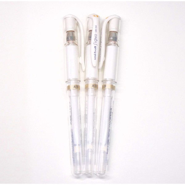 Uni-Ball UM 153 Signo Broad Point Gel Pen - White - Pack of 3, Limited Edition