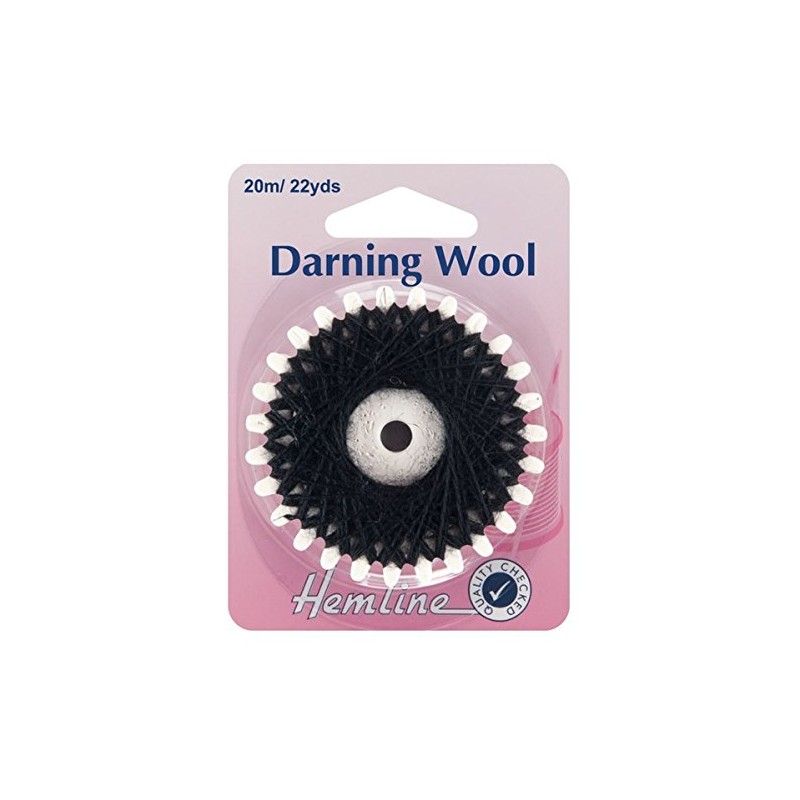 Hemline Darning Wool 20m – Black, Durable Yarn for Sock