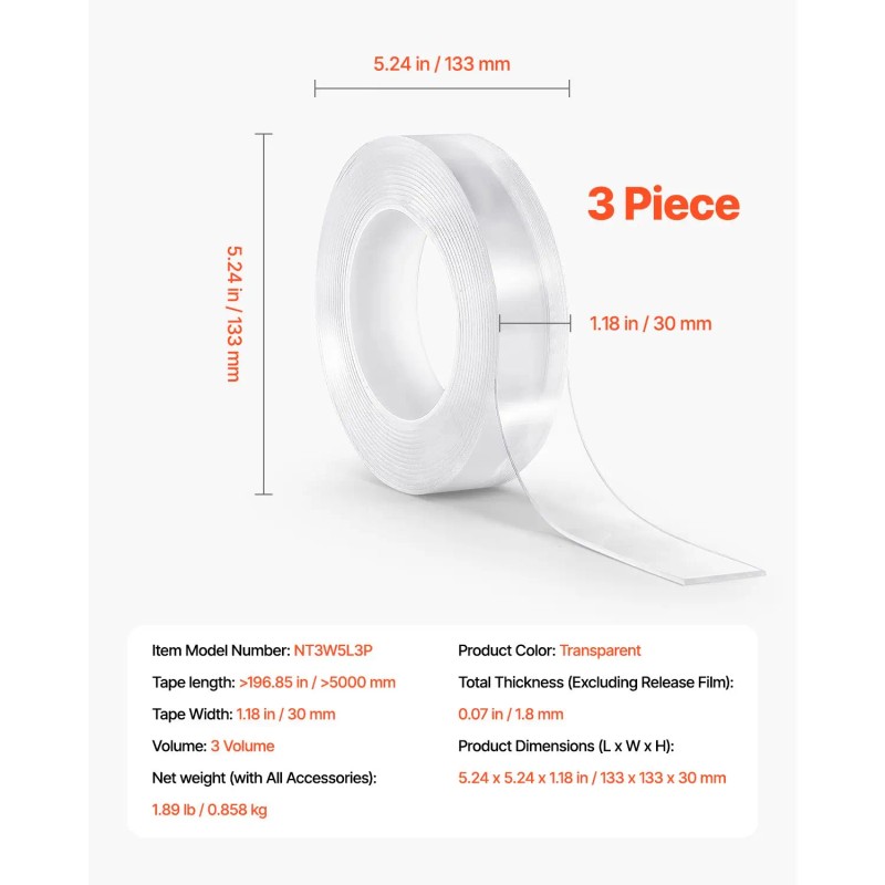 16 ft Double Sided Heavy Duty Nano Mounting Tape-3 Pack