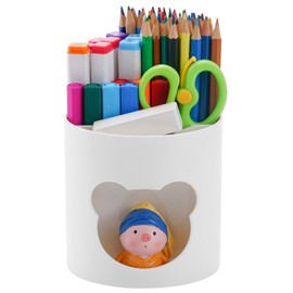Marbrasse Desk Organizer, Cute Pen Holder for Desk, Pencil Pen Organizer for Classroom Must Haves, Art Supply Storage Box Caddy for Office, Home (White & White Bear Head, one size)