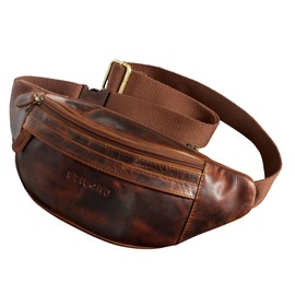 STILORD 'Terry' Leather Waist Belt Bag Vintage Bum Bag for Men and Women Genuine Leather Belt Pouch for Dog Walking Running Pack Festival Bag, Colour:Kara - Cognac