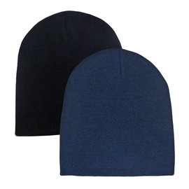N'Ice Caps Kids Beanie Hats 2-Pack Double Layered Knit Winter Warm Boys Girls (Black/Navy, 8-14 Years)