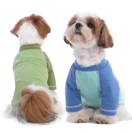 DENTRUN 2 Pack Dog Shirt, Dog T-Shirt with Sleeves, Shirts for Small Dogs, Breathable and Comfortable Dogs Clothing, Beach, Travel, Shih Tzu (Blue Green, S)