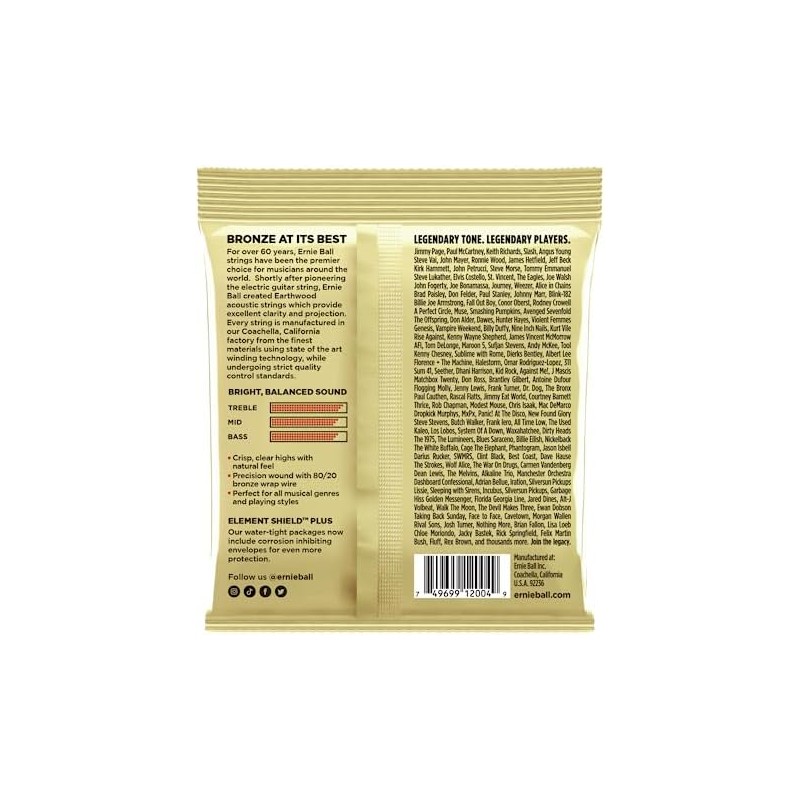 Ernie Ball Earthwood Light - Cuerdas para guitarra acústica, bronce
