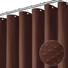 MitoVilla Extra Long Shower Curtain 72 x 84, Brown 84 inch XL Waffle Fabric Shower Curtains for Modern Luxury Bathroom Decor, Waffle Weave Textured Weighted Shower Curtain 84 inch