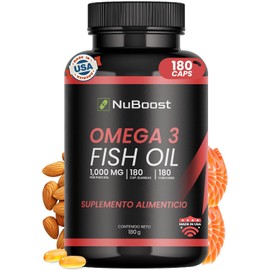 Nuboost Omega 3 1000mg - 180 cápsulas Aceite de Salmon Puro - Omega 3, fish oil EPA y DHA - HECHO EN USA (1)