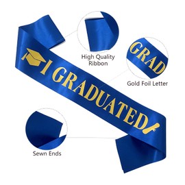 I Graduated Sash, Blue 2PCS Graduation Sash with Gold Foil Letter Finally Graduated Cheerleader Sashes for Graduation Party Decorations