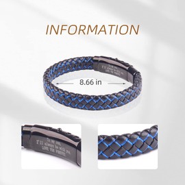 Mens Leather Bracelet Bangle Wristband with Black Stainless Steel Ornaments, To My Son I Love You Mens Bracelet for Mens Gifts Graduation Gift