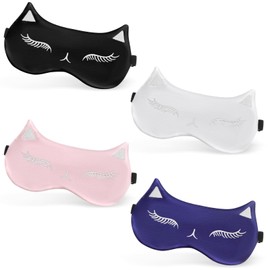 4pcs Cute Cat Sleep Mask for Kids, Cute Eye Mask for Sleeping, Cartoon Cat Eye Masks, Adjustable Silk Eyes Masks Soft Lightweight for Women Men Sleep Travel Nap