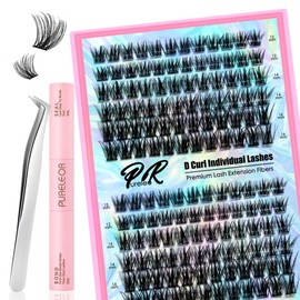 PURELEOR Cluster Lashes Kit DIY Individual Lash Clusters at Home False Eyelashes Fluffy Set Including Bond and Seal Tweezers Eyelash Extensions Mixed 12-16mm