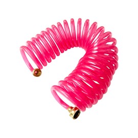 SANFU EVA Recoil Garden Water Hose 3/8"ID x 25ft Premium With 3/4"Inch Brass Fittings Retractable, Swivel Female, Outdoor Patio Hose Marine&Boat, Transparent Pink(25')