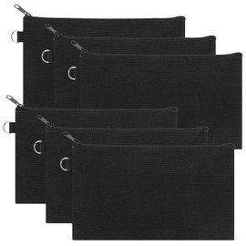 Aspire 6-Pack Canvas Pencil Pouches for DIY Craft, Makeup Bag, Money bag, 7-3/4 x 4-1/2 Inch (Black)