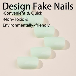 Mint Green Square Fake Toenails Solid Color Press on Toenails Green Short Acrylic Gradient False Toes Nails with Designs Summer Glossy Artificial Beach Full Cover Toenail for Women Girls 24Pcs