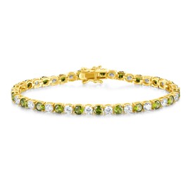 FANCIME August Birthstone Tennis Bracelet, 14K Yellow Gold Plated Peridot Tennis Bracelets for Women, Fine Jewellery Wedding Bridal Prom Birthday Gift for Her Women Girls