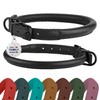 Rolled Leather Dog Collar Soft Round Collars, ID Tag for