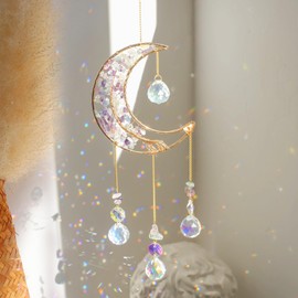 Crystal Moon Suncacher-Sun Catchers Indoor Window Prism Moon Crystal Dream Catcher Natural Healing Stones Rainbow Maker Garden Car Decoration Outdoor (Colorful)