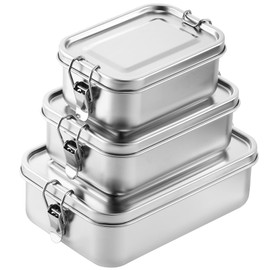 Umigy 3 Pcs Stainless Steel Food Containers 850/1400/2400 ml Metal Bento Lunch Box Stainless Steel Food Storage Containers, Lockable Clips to Leak Proof, Reusable Dishwasher Snack Boxes for Work
