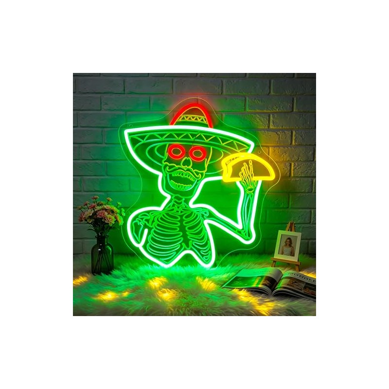 Gdbkabf - Letrero de neón con calaveras de tacos, para