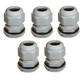 5pk M25 25mm TRS Stuffing Compression Glands for 12-15mm Cable Grey, Waterproof IP68 with Locknut and Washer