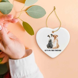 MONALET Let's Do This Forever Dogs Valentine Ceramic Ornaments Gifts, Dog Couple Hanging Ornament Decor for Christmas Tree Car, Valentine Dog Gifts for Girlfriend Wife Birthday Holiday