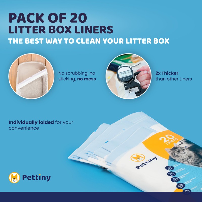Pettiny 20 Cat Litter Box Liners with Drawstrings - Scratch