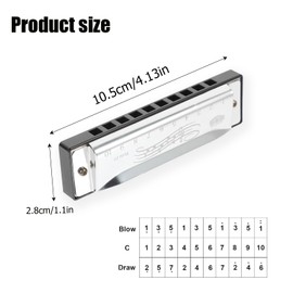 Pence & Moon Collective Blues Harmonica C, Stainless Steel Cover, 10 Hole 20 Tune Diatonic Mouth Organ Harmonicas for Adults, Kids, Beginners, Gifts & Music Lovers (Silver)
