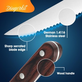 Dingerkit Steak Knives Set of 6, German Stainless Steel Steak Knife Set with Pakkawood Handle, Professional Serrated Steak Knives for Dinner Knives with Gift Box, 5″