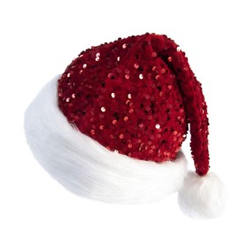 AYNKH Sequin Santa hat Christmas Hat Shiny Sequin Xmas Hat Luxury Plush Xmas Hat with a Pompom, Unisex Velvet Father Christmas Hat Costume for Adults Kids Men Women, Party Hat Cap for Xmas Holiday