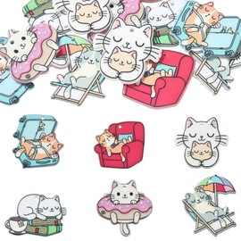 Stiesy 12Pcs 6 Styles Acrylic Cat Charms Pendants Cute Animals Charms Kitten Charms for DIY Jewellery Accessories