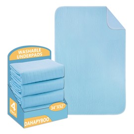DAHAPYBOO Washable Underpads, 34”x52” 4 Pack Incontinence Bed Pads,Heavy Absorbency Reusable Bed Pads for Elderly,Kids,Adults and Pets,Bed Pads Washable Waterproof Quick Drying for Bed, Sofa, Floor