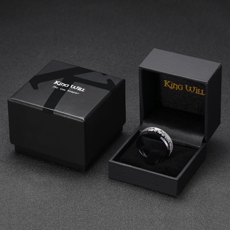 King Will 8mm Mens Wedding Band Black Plated Tungsten Wedding