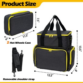 KISLANE Tote Toy Cars Storage Bag with Inner Pouches – Holds 96 Cars and 24 Monster Trucks, Toy Cars Organizer Storage for Matchbox Cars, Monster Trucks (Yellow)