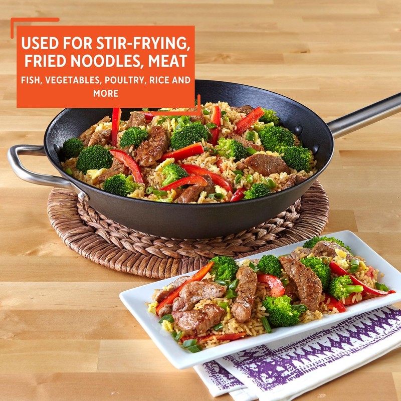 Imusa LCI-19008 USA 14" Light Cast Iron Wok Pre-seasoned Non-Stick