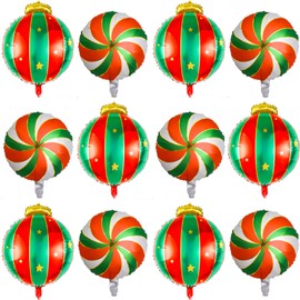 12PCS Christmas Candy Balloons Candy Christmas Decorations,Red Green Candy Foil Balloons Christmas Hanging Balls Balloons for Christmas Party Decor Christmas Balloons Decorations