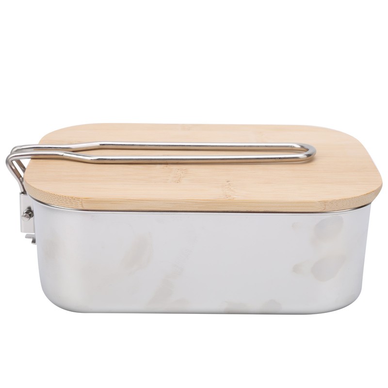 Stainless Steel Lunch Storage Box with Bamboo Lid Portable Camping