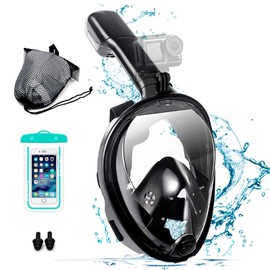 LESUCCI Máscara de Esnórquel de Cara Completa, Máscara de Snorkel con diseño de Vista panorámica de 180°, Equipo de Buceo para Adultos a Prueba de Fugas y Niebla (Negro, S/M)