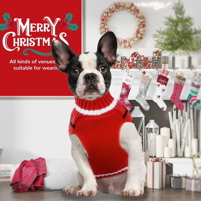 HRTTSY Dog Christmas Jumper with Harness Hole Red Plaid Santa