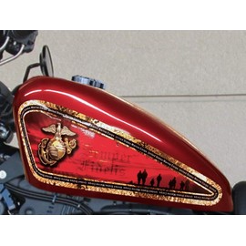 Motorcycle Gas Tank Decals/Sets - for Harley Davidson Sportster Honda Shadow Suzuki Kawasaki Indian Yamaha (Marines - 2pc Side Tank Decals)